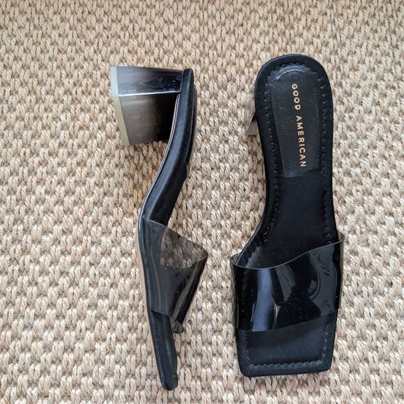 GOOD AMERICAN Sandals Size 8 Ombre Black Block Heel Square Toe Slides NWOB - Picture 1 of 5